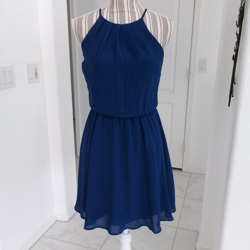 Lush Dark Blue Sleeveless Chiffon Flowy Dress Above Knee XS - Picture 1 of 14